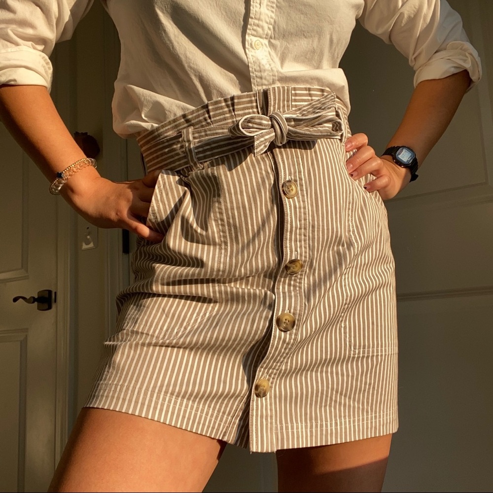 American Eagle Khaki Striped Paper Bag Skirt